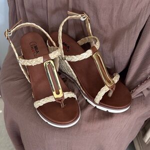 MIA Brown and Cream Wedge Sandals